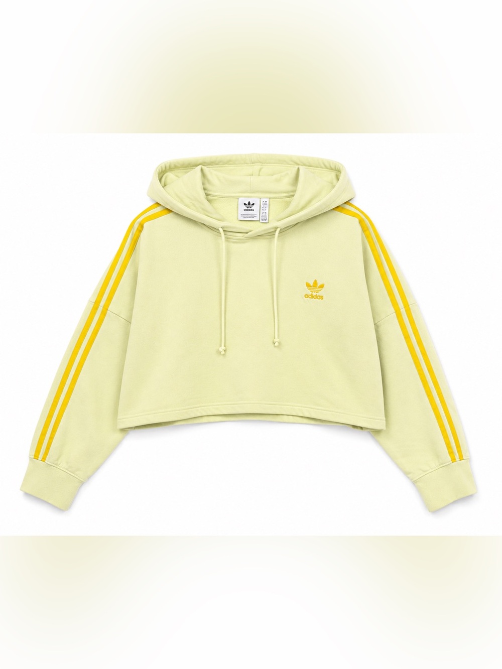 Adidas Originals Cropped Hoodie M Pastel Lime Yellow 3 Stripes Trefoil